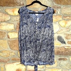 NAIF Blue and White Sleeveless Tie Front Blouse